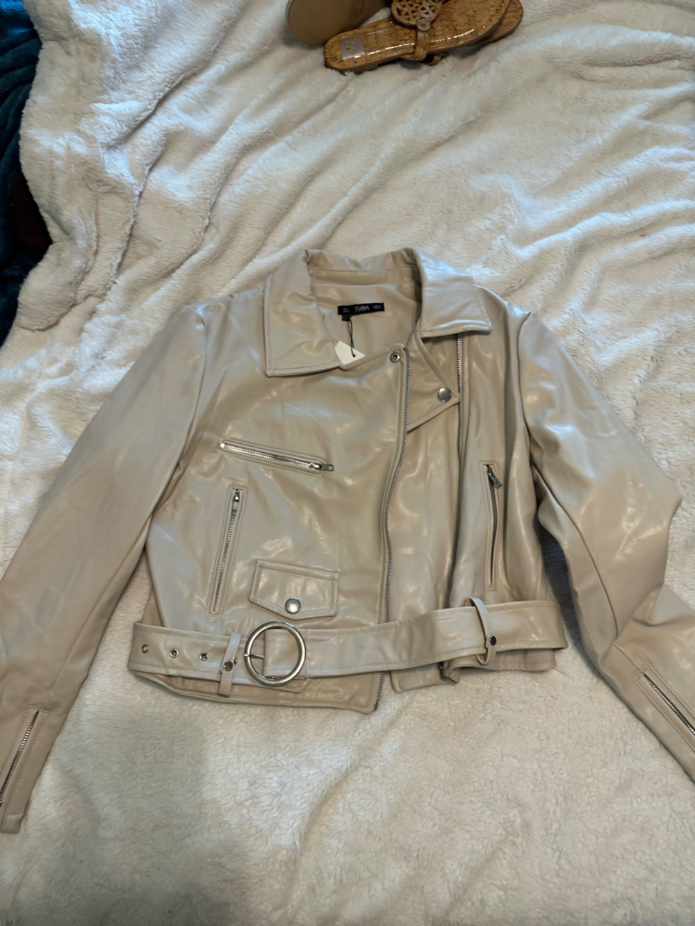Faux Leather Moto Jacket - Taupe